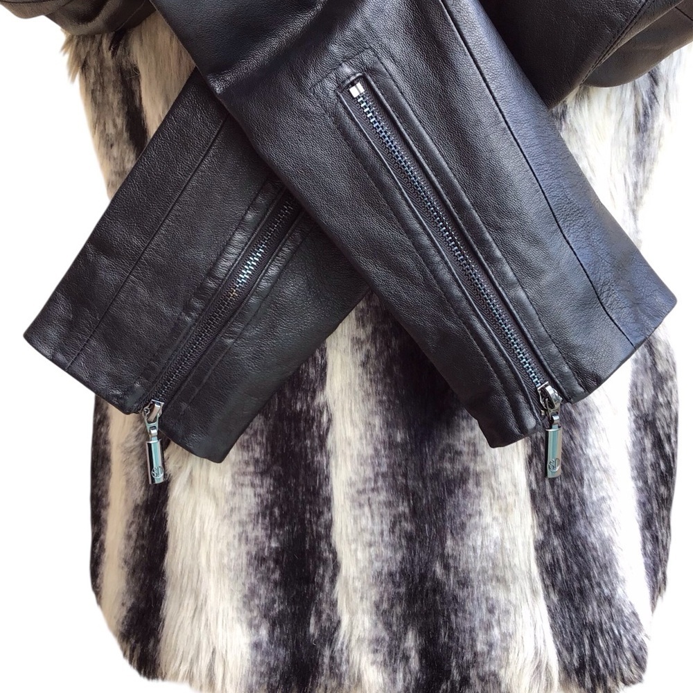Stella & Jaime Chamonix Genuine Leather & Faux Fur Jacket Size Small - Picture 10 of 14